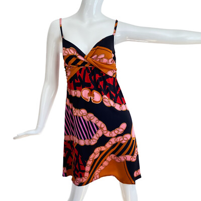 NWT Flora Kung Black Pink Jewel Print Silk Jersey Mini Cami Babydoll Dress  8 | eBay