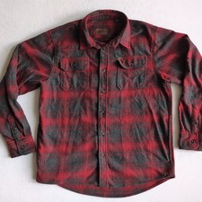 ORVIS Men's Flannel Shirt w/ Side Pockets Large Red Grey Plaid Button Jacket