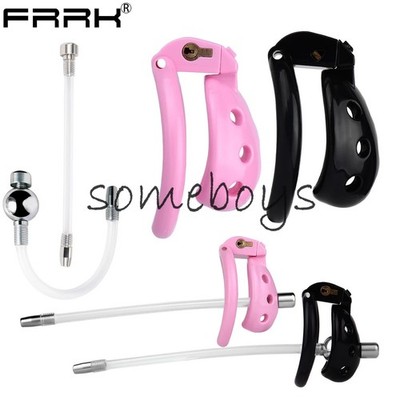 Pink Hollow Hole Sissies Chastity Cage ABS Resin 4 Size Rings Lock Belt