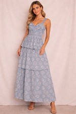 NWT $495 GiGi James Boutique [ Small ] Lace Tiered Midi Dress in Blue #Q1280