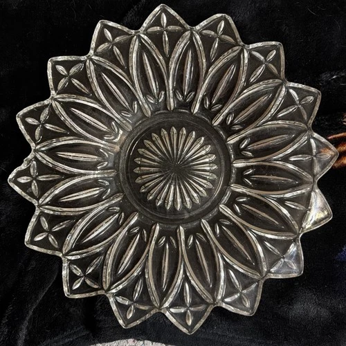 Iridescent Clear FEDERAL GLASS Vintage Sun Flower Pattern Platter Plate 11 1/2"
