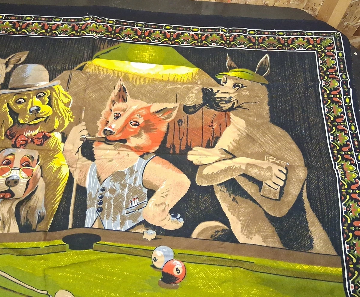 Vintage Dogs Playing Pool Tapestry Wall Hanging 100% Cotton Turkey Large 56x38