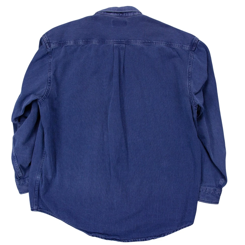 VTG LL Bean Mens XL Reg AY46 Blue Woven Denim Heavyweight LS Shirt - Image 3 of 4