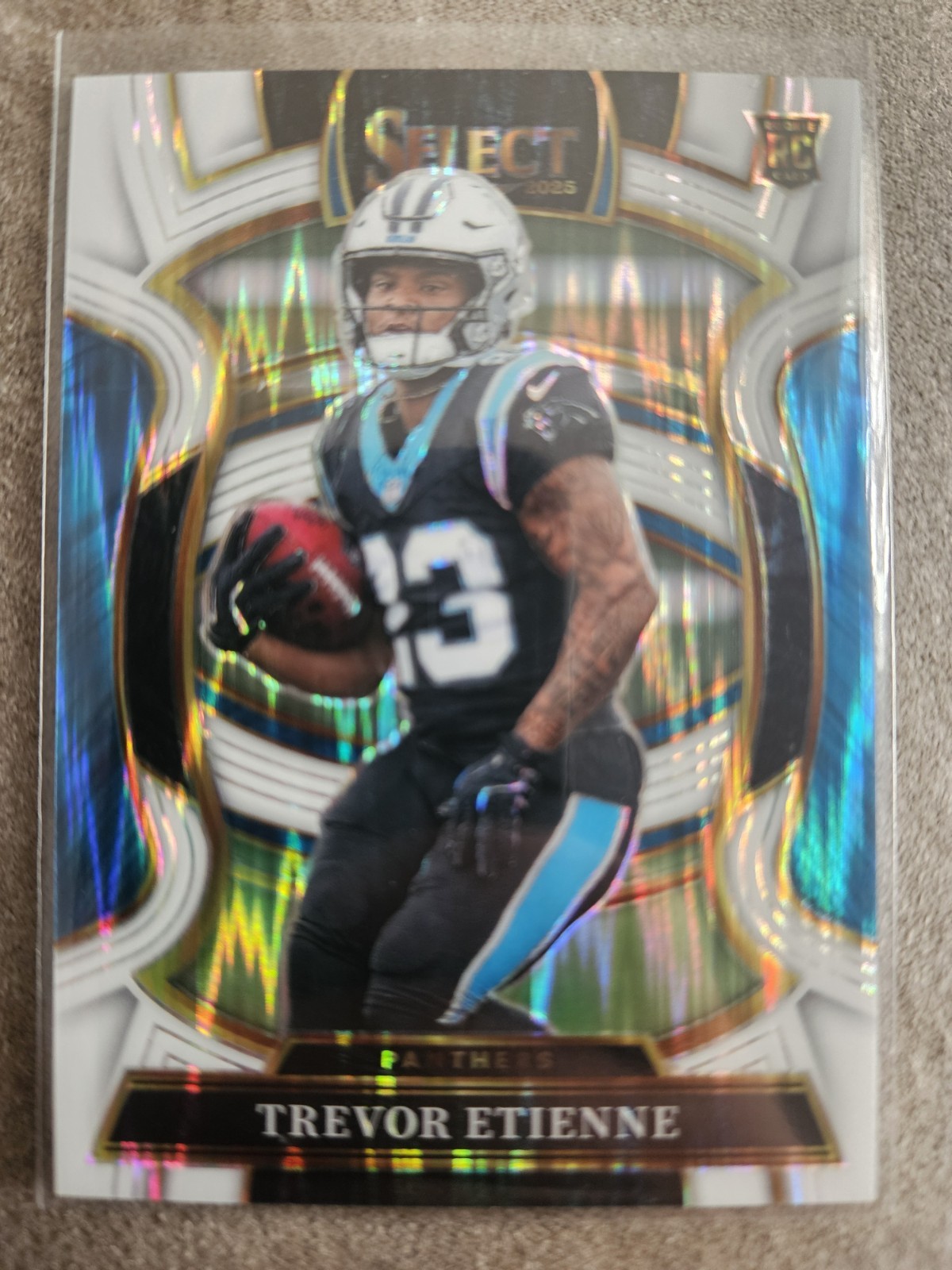 White Shock Prizm 2025 Panini Select Trevor Etienne #45 Panthers RC /799