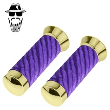 Original Lowrider Custom Swirl Velour Handlebar Grips 7/8" x 130mm – Gold/Purple