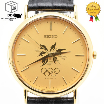 UNUSED w/Box] SEIKO 7N21-8A00 Nagano Olympic Model Gold Quartz