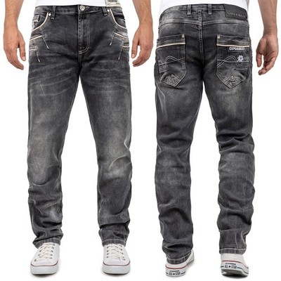Cipo & Baxx Men's Jeans Grey Regular-Fit Multi-Pocket Stonewashed Logo Design