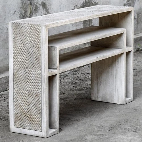 Uttermost Genara Wood Accent Console Table in Bone White and Oatmeal - Picture 2 of 7