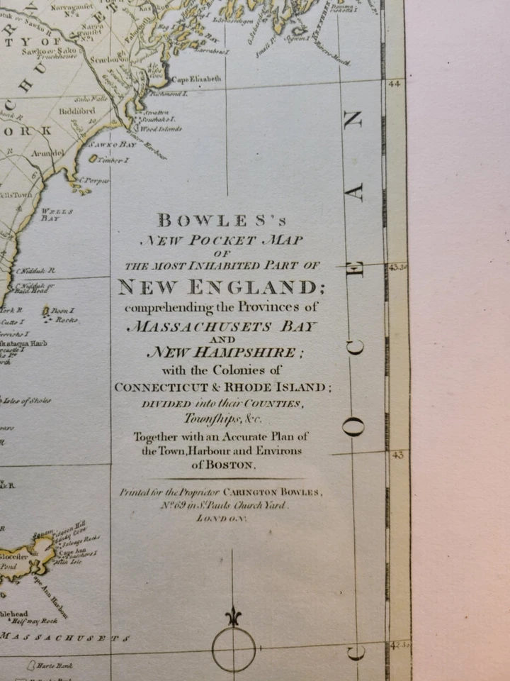 Reprint Bowles Map Of New England 1780 Framed - Image 2 of 4