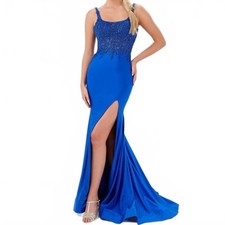 Tiffany Designs Womens Mermaid Prom Formal Sequin Royal Blue Beaded Dress Size 2