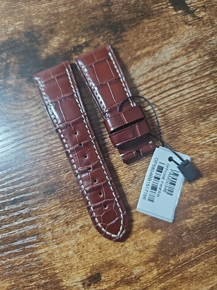 Panerai Radiomir 24.5/20mm OEM Alligator Brown Semimat Leather Pin Buckle Strap  - Image 3 of 4