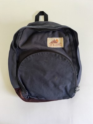 Vintage Camel Cigarette Collection Navy Blue Backpack Suede Leather Pockets 