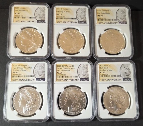 2021 Morgan and Peace Dollar Set, NGC MS70 100th Anniversary