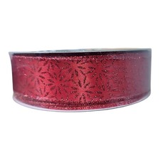 Members Mark Premium Wired Edge Ribbon, 1.5 inch x 50 yard Red Star 