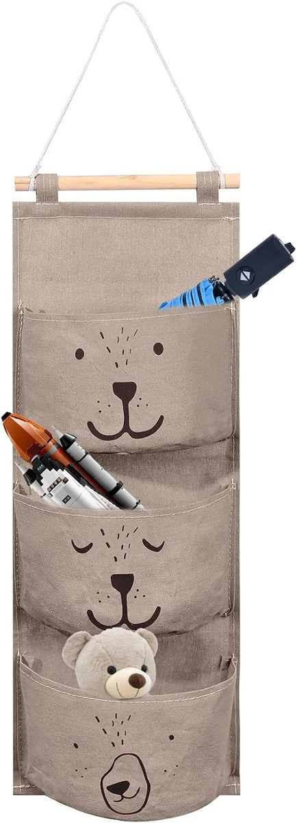 Set Da 2 Borse Portaoggetti Da Parete In Lino Con Tasche, Con Ganci, Struttura In Metallo, Dimensioni 23.5x39.5x10 Cm, Colore Grigio, Per Organizzare Cucina E Camera