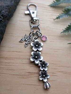 Silver Flower Butterfly Bag Charm / Purse Charm / Nature Keychain Gifts