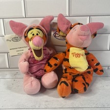 Disney Store Bean Bag 8 Inch Plush Piglet As Tigger And Tigger As Piglet W/ Tags