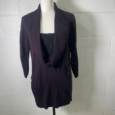 AB Studio Sweater Women XL Purple Knitted Long Sleeve Cowl Lace Neck Pullover