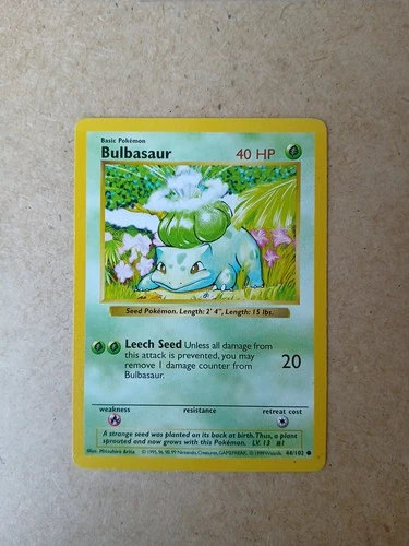 Pokemon TCG Bulbasaur 44/102 Shadowless Base Set LP Condition