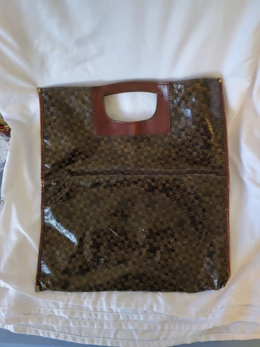 Borsa tote vintage CELINE marrone modello macadam pelle PVC marrone autentica