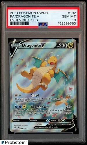 2021 Pokemon SWSH Evolving Skies #192 FA Dragonite V PSA 10 GEM MINT