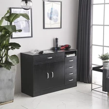 Black Barber Salon Station w/ Shelf Hair Styling Beauty Cabinet Spa Equipment