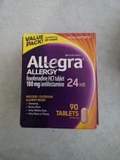 Allegra 24hr Non-Drowsy Allergy Relief 180mg 90 Tablets EXP: 04/2026-2027 *DMG*