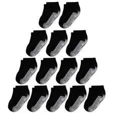 Non-Slip Toddler Ankle Socks with Grips - Low Cut, 14 Pack Black, 6-12 Months