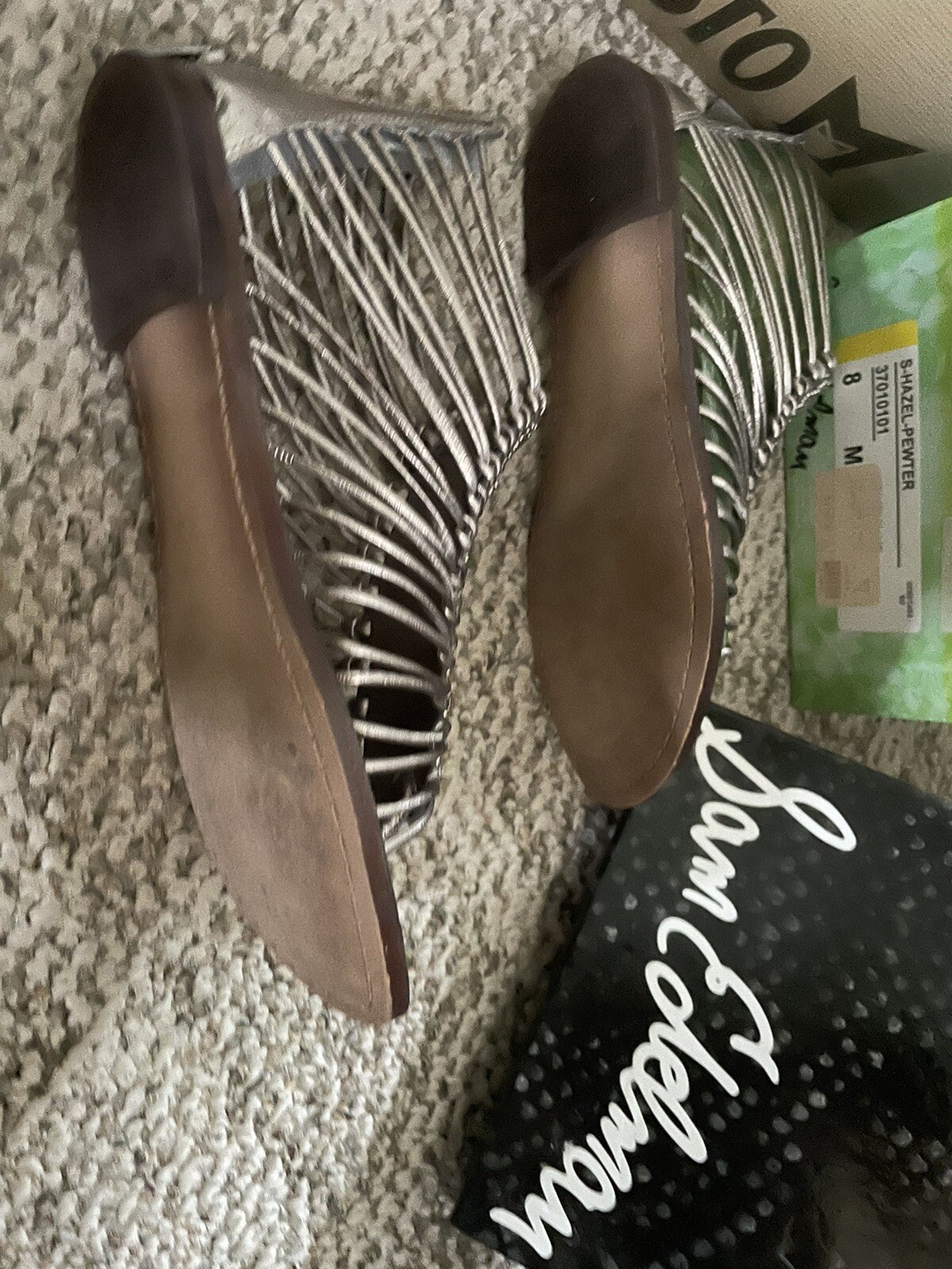 Gladiator Sandals size 8 pewter Leather Silver Hazel Beaded Shoes Sam