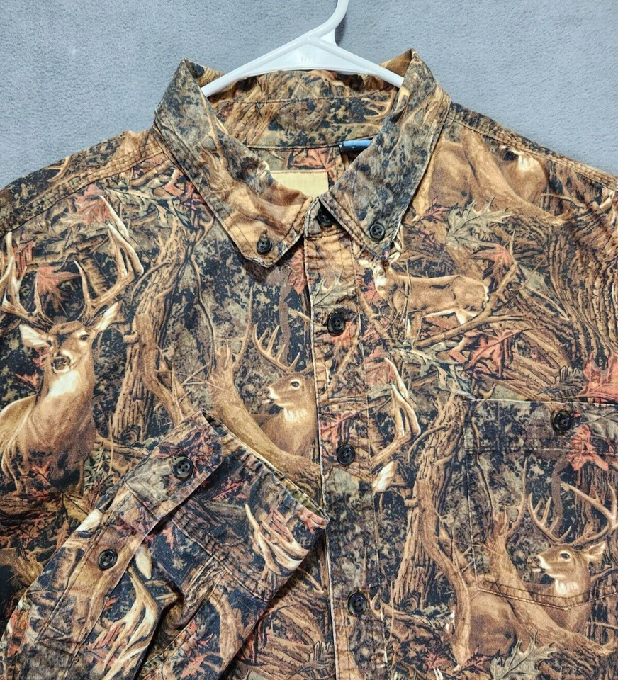 Legacy Falls Deer Hunting Scene Button Up Shirt XL Camo Forest Outdoors Cotton - Image 3 of 4