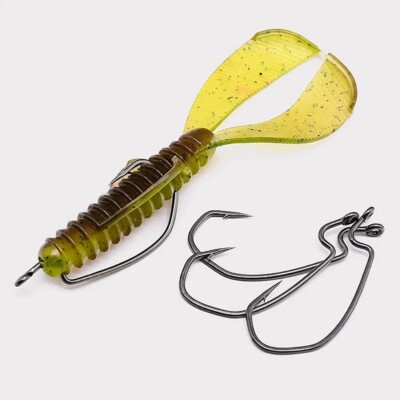 50pcs EWG Worm Hooks V-Bend Offset Hooks Extra Wide Gap Texas Rig Hooks 6#-3/0#