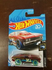 2018 Hot Wheels #280 X-Racers 7/10 '69 CHEVELLE Trans Red w/Blue Wheel Spoke