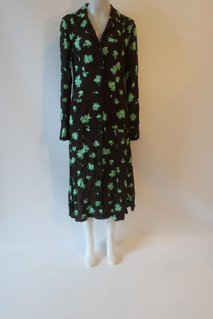 Womens Ganni Dark Brown Green Long Sleeve Floral Button Maxi Dress 38 US/6  * | eBay