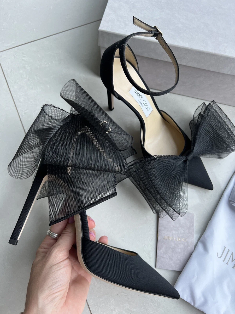 JIMMY CHOO Women's Averly Bow Ankle Strap Pumps Size 39 Black NEW