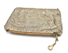 Vintage Whiting  Davis Gold Mesh Zipper Clutch Bag  Evening Purse Cosmetic Pou