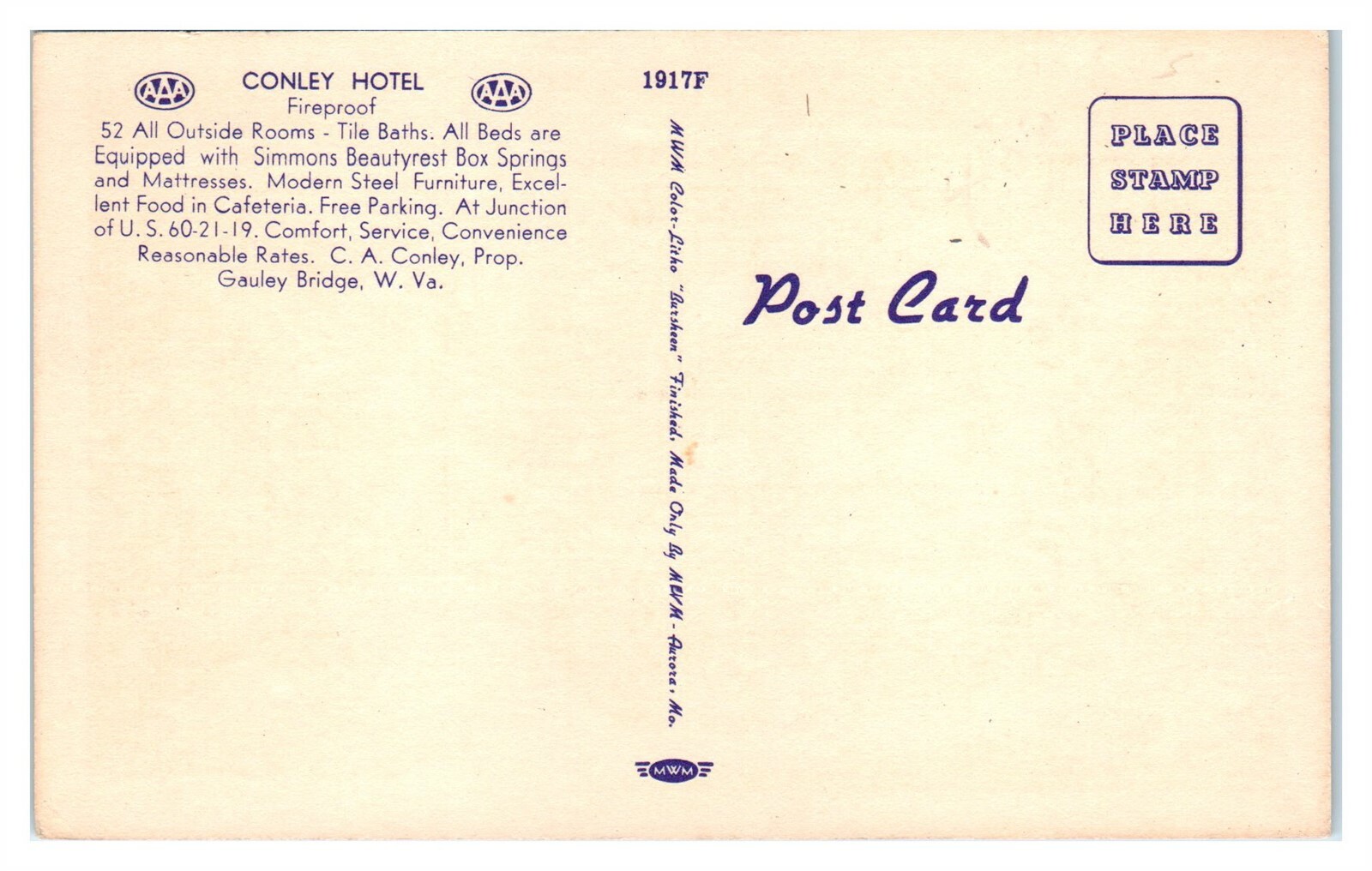 Conley Hotel, Gauley Bridge, WV Postcard *1609H eBay