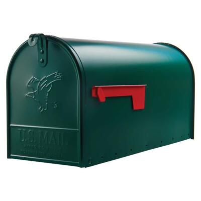 Post Mount Mailbox Green Large Steel Rust-Resistant Door Latch Embossed Eagle