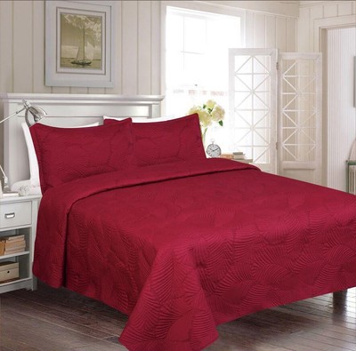 CORA BURGUNDY COLOR SUPER SOFT PLUSH  BEDSPREAD SET 2 PCS TWIN SIZE