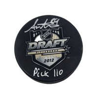 Andreas Antanasiou Signed 2012  Draft puck Pick 110 inscription Red Wings BAS
