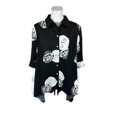 Truth + Style Reg. Printed Stretch Poplin Hi-Low Button Front Shirt XX-Small Sz