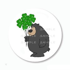 CUTE BLACK BEAR ST PATRICK'S DAY SHAMROCKS LABELS SEALS SCRAPBOOK STICKERS