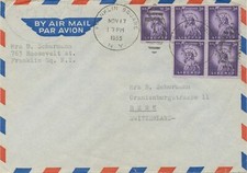 USA 1955 3C (5x) coil stamp LIBERTY rare multiple postage on superb Air Mail cvr