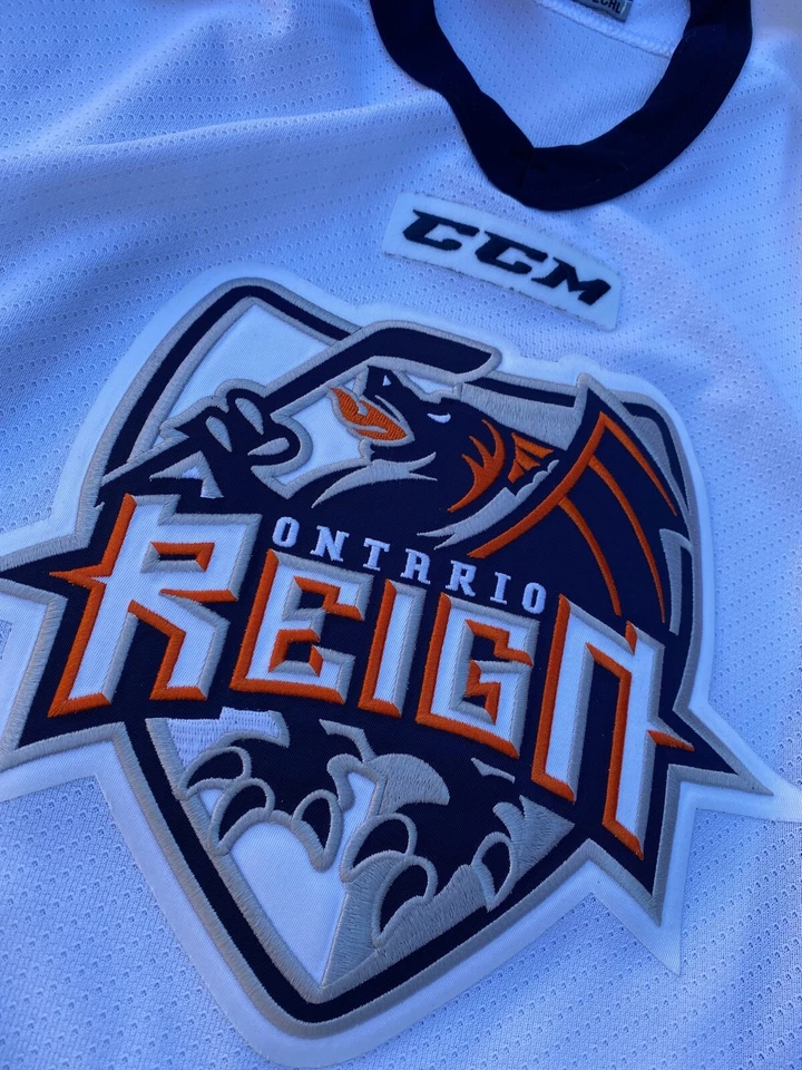 Camiseta de hóquei vintage CCM ECHL Ontario Reign tamanho juvenil G/XL. - Imagem 3 de 4