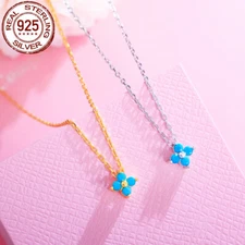 Long Leaf CZ Chain Link Pendant Necklace S925 Sterling Silver Lovely Jewelry