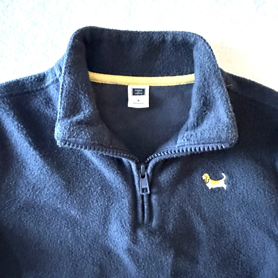 Janie and Jack 4 EMBROIDERED ZIP PULLOVER Dog Navy Stripe - Image 2 of 4