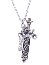 Antique Medieval Renaissance Removable Scabbard Rune Sword Pendant Necklace