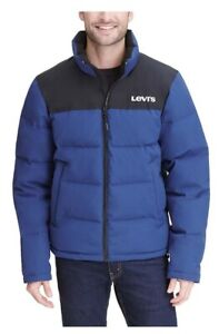 Men's Levi's® Arctic Cloth Stand Collar Logo Puffer Jacket Coat Size L Black 
