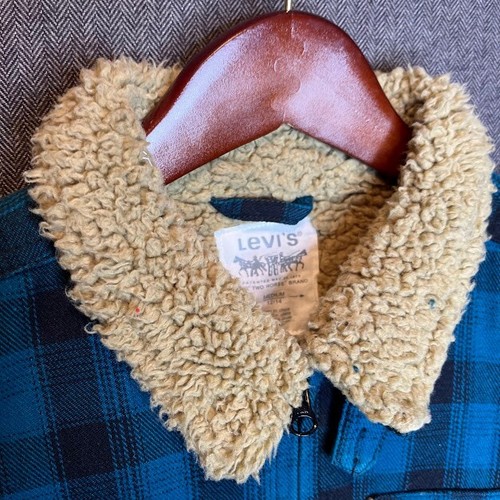 Levi's Jacket Youth Medium Blue Zip Up Plaid Classic Work Sherpa Lined - Picture 5 of 9