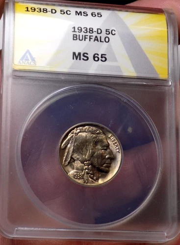 BUFFALO NICKEL 1938 D ANANCS MS 65+++ STUNNING HIGH GRADE