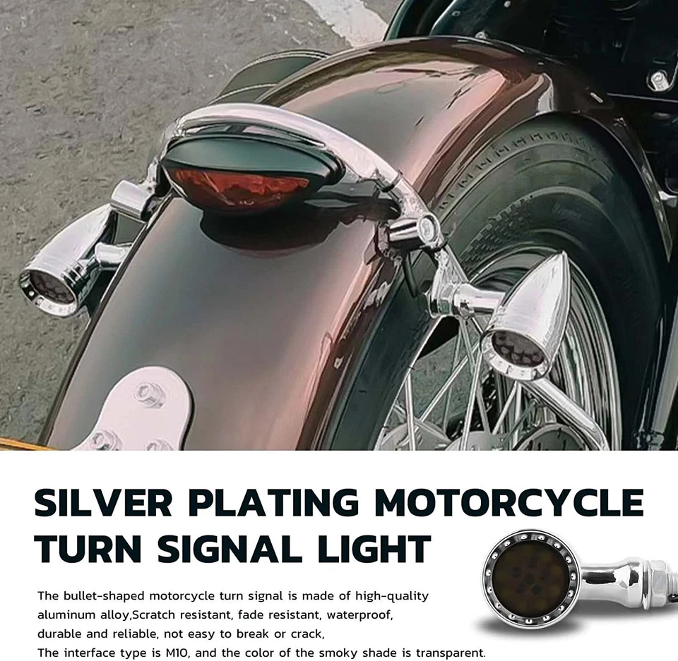 Chrome Motorcycle LED Red Brake Blinker Bullet Turn Signal Tail Light For Harley - Image 2 of 4